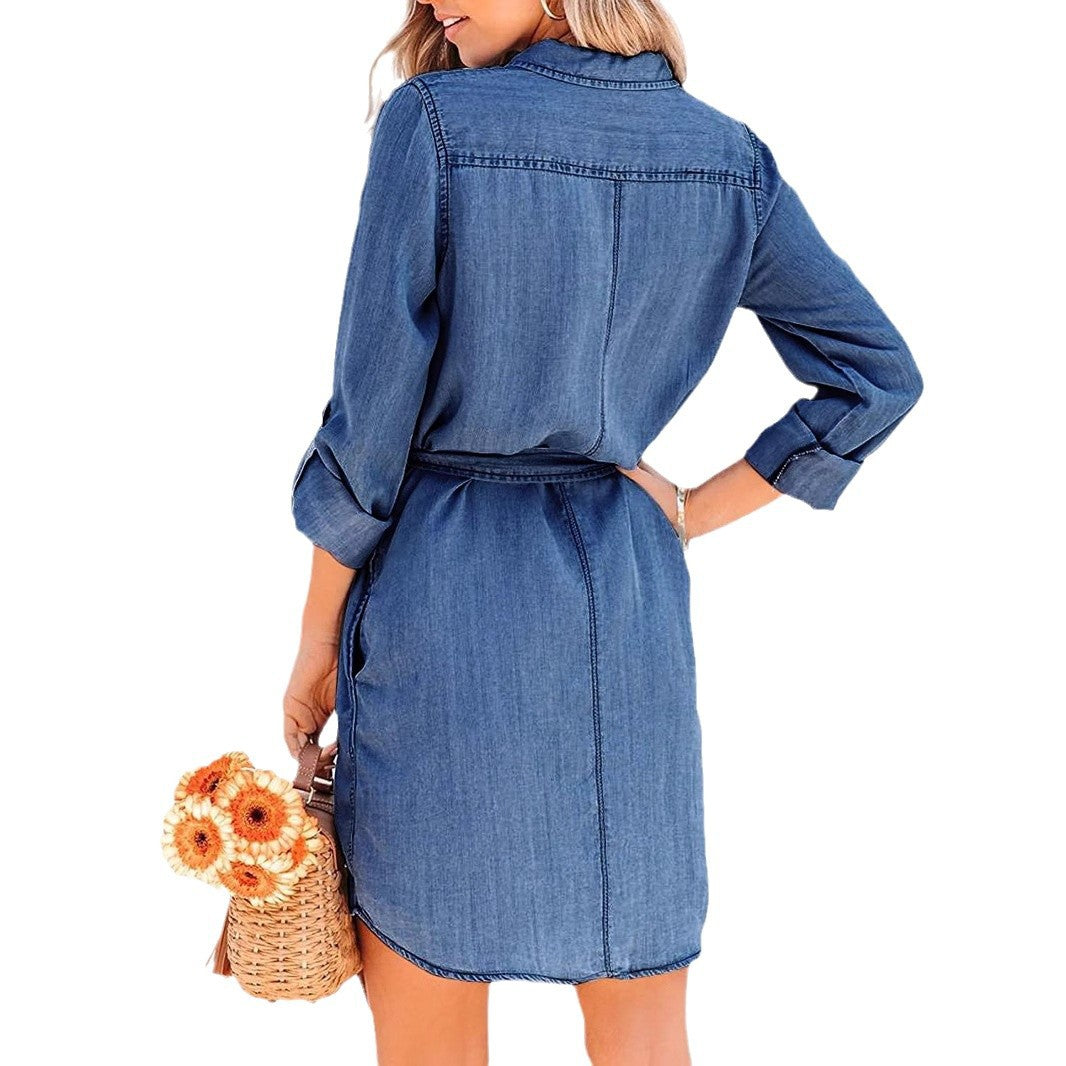 Damen Stylisches Denim Hemdkleid Drune