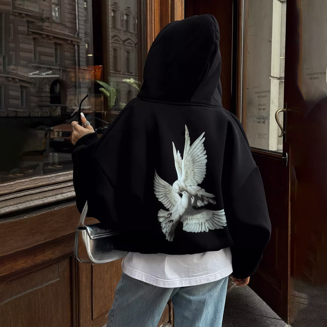 Damen Kapuzenpullover mit kreativem Vogelmotiv und lässigem Schnitt Drune