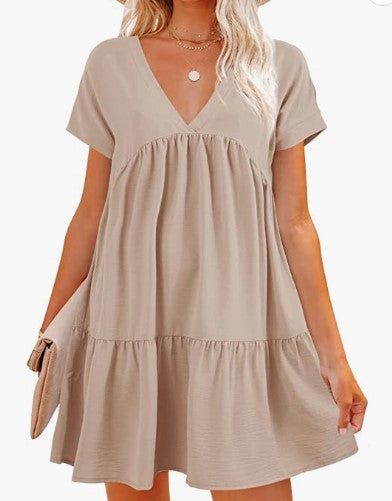 Damen V-Ausschnitt Kleid mit weit schwingendem Saum Drune