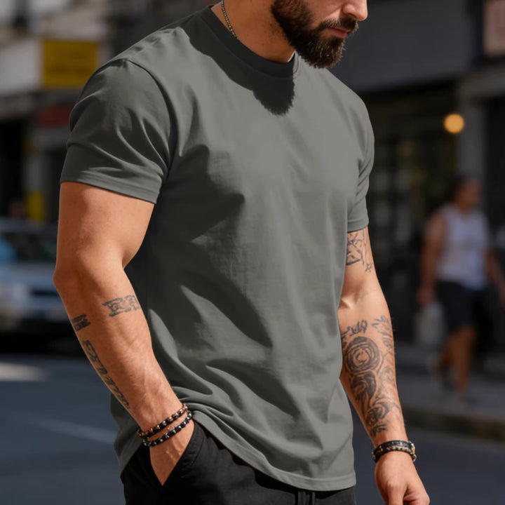 Herren nan körperbetontes hochwertiges Baumwollshirt mit Rundhalsausschnitt Drune