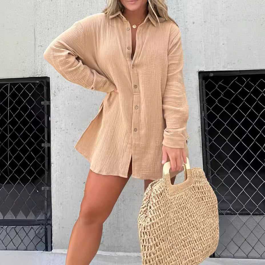 Damen lässiges Krepp-Blusenshirt und Shorts-Set mit taillierbarem Gürtel Drune