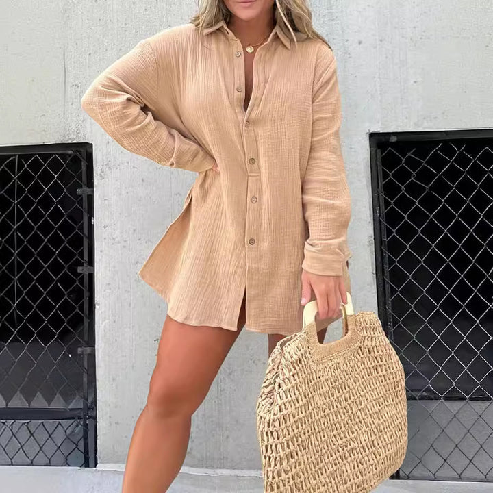 Damen lässiges Krepp-Blusenshirt und Shorts-Set mit taillierbarem Gürtel Drune