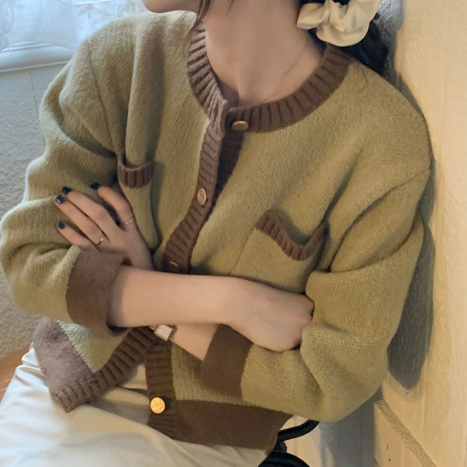 Damen Strickjacke mit hochwertigen Details und modischem Zwei-Farben-Design Drune