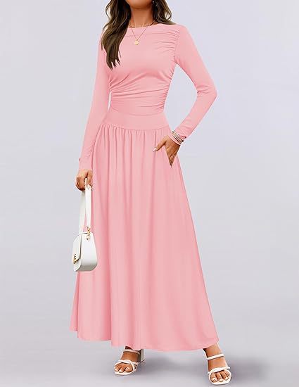 Damen Maxikleid mit langem Arm und praktischem Taschen-Design Drune