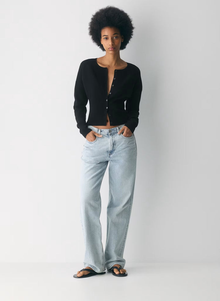 Damen modische, eng geschnittene Strickjacke mit Knopfleiste Drune