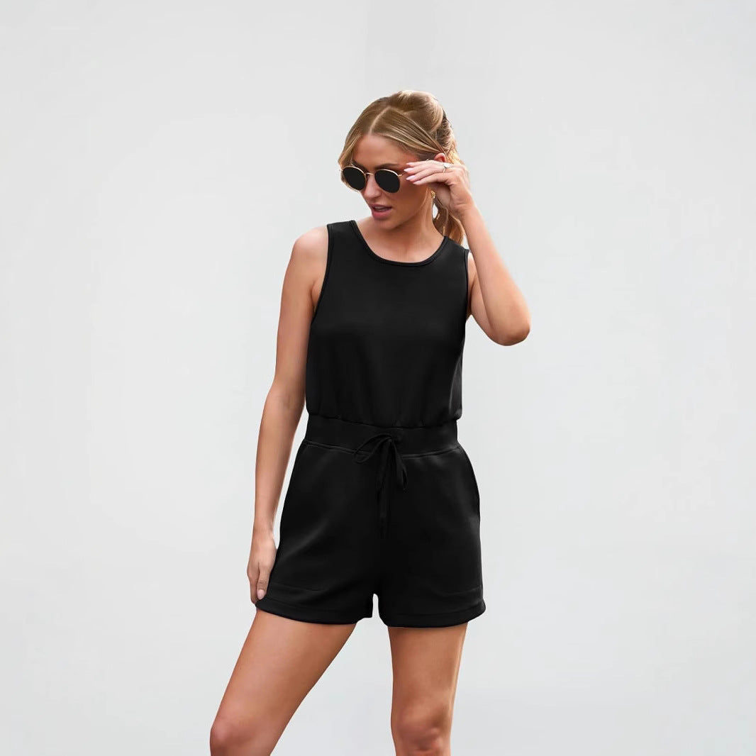 Damen lässiger Jumpsuit mit bequemem Taillengürtel und praktischen Taschen Drune