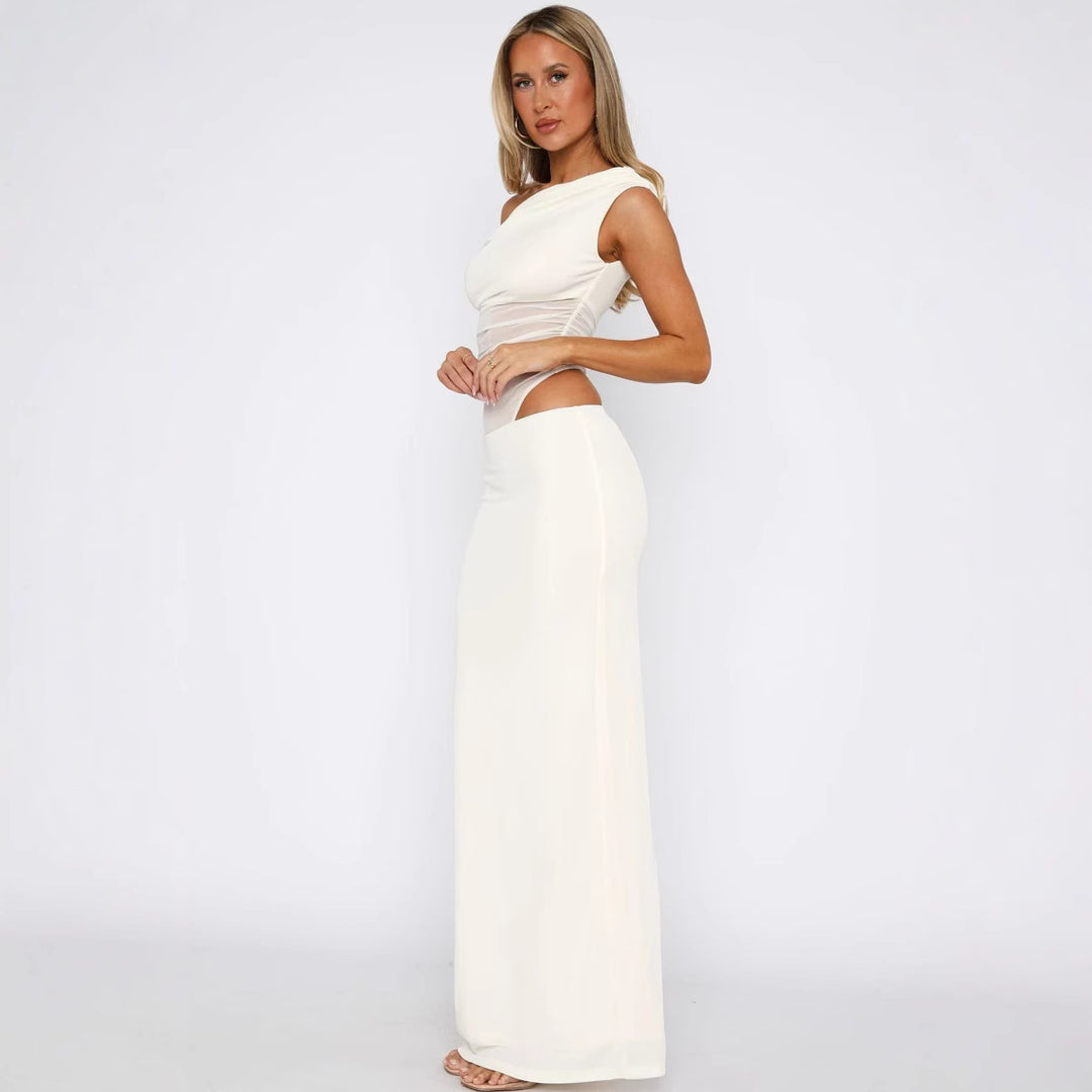 Damen Elegantes Maxikleid mit asymmetrischem Schnitt und transparenten Einsätzen Drune