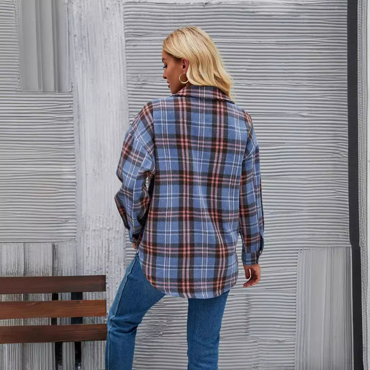Damen Flanellhemd mit kariertem Muster und zwei Brusttaschen Drune