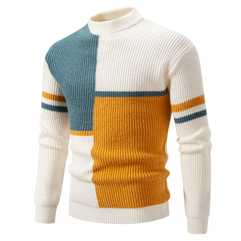 Herren Strickpullover mit modernem Farbblockdesign und hohem Kragen Drune