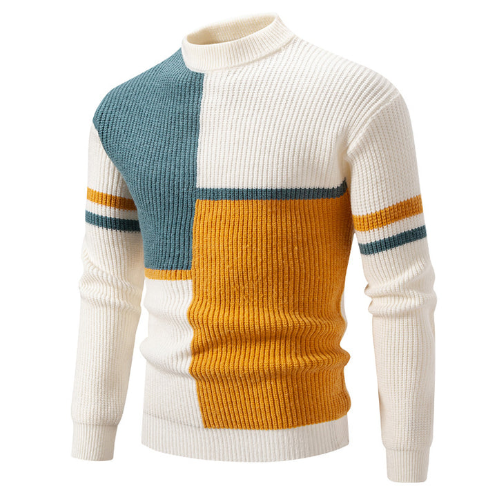 Herren Strickpullover mit modernem Farbblockdesign und hohem Kragen Drune