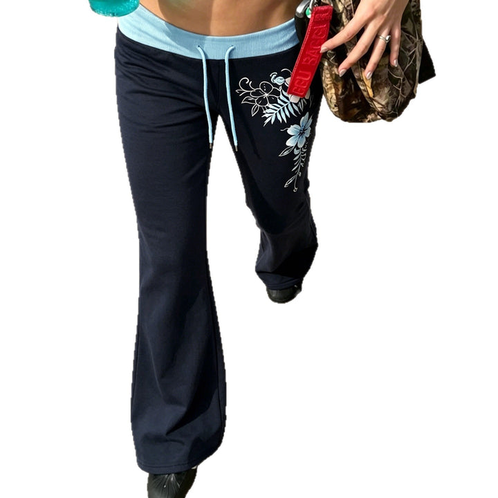 Damen nan ausgestellte Loungehose mit hohem Stretchbund, Kordelzug und floralem Druck Drune