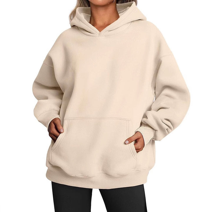Damen oversized Kapuzenpullover aus weichem Baumwollmix mit praktischen Taschen Drune