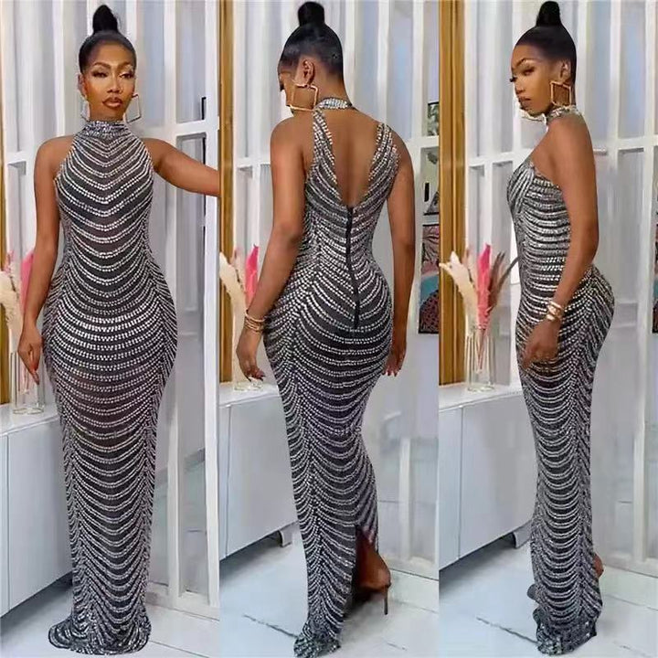 Damen Glamouröses Pailletten-Maxikleid mit figurbetontem Schnitt und schickem Rückenausschnitt Drune