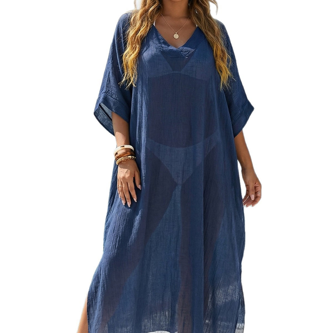 Damen luftiger Strandkaftan mit V-Ausschnitt Drune