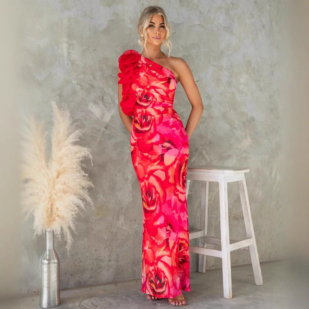 Damen Elegantes Abendkleid mit einseitigem Rüschen-Design und schmalem Schnitt Drune