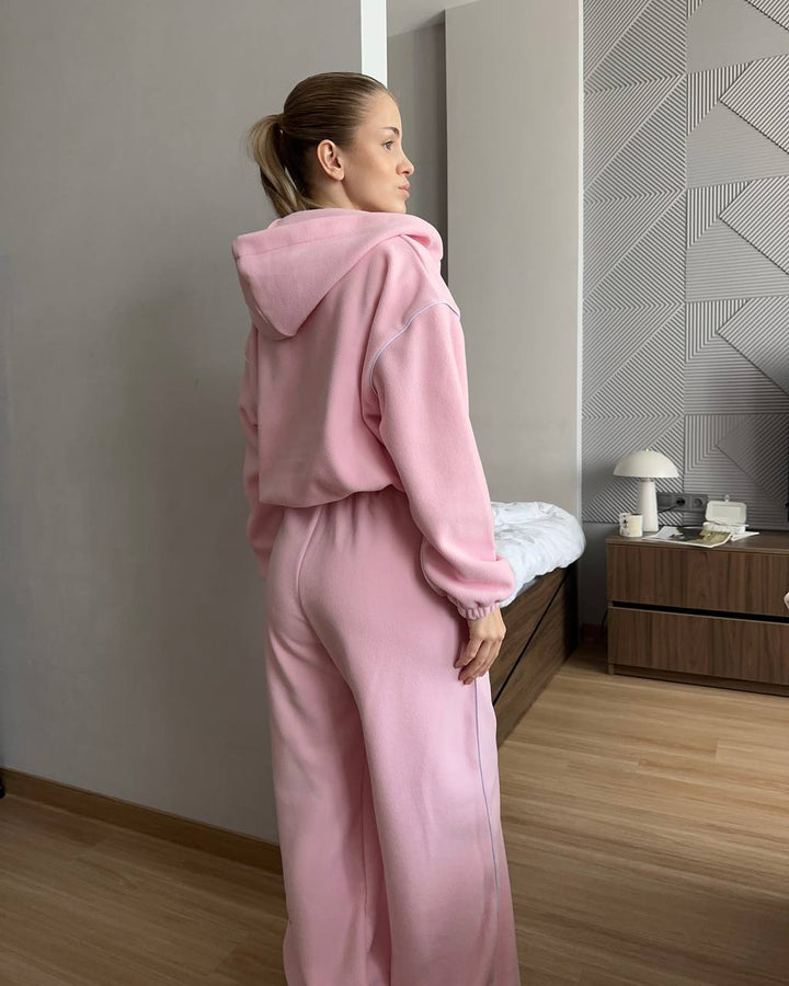 Damen gemütliches Fleece-Set mit Kapuze und weitem Schnitt Drune