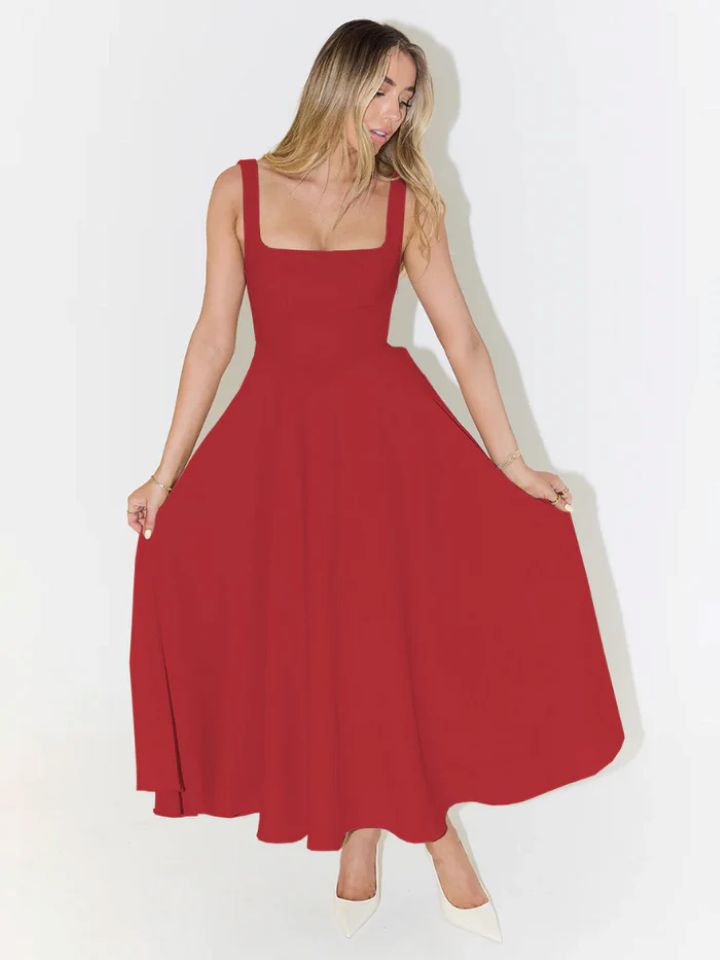 Damen Festliches Maxikleid mit elegantem Quadrat-Ausschnitt und schwingendem Rock Drune