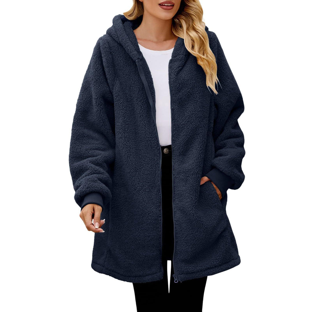 Damen kuschelige Fleecejacke mit Kapuze und seitlichen Eingrifftaschen Drune