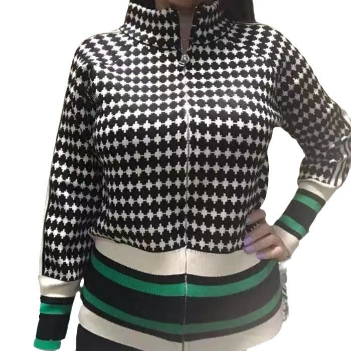 Damen Sportlicher Strickpullover mit Stehkragen und grafischem Muster Drune