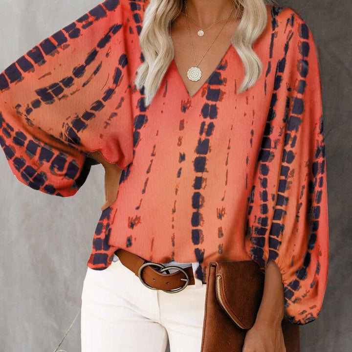 Damen Modische Bluse mit weitem Arm und V-Ausschnitt Drune