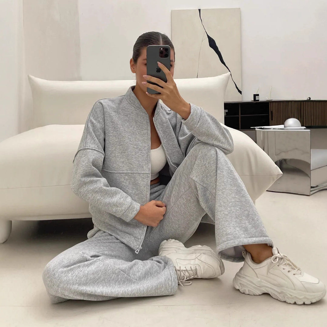 Damen Sportliches Lounge-Set mit kuscheliger Jacke und bequemen Hosen Drune