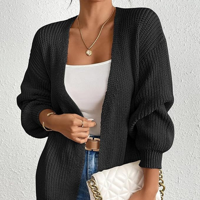 Damen lässige Strickjacke mit oversize Ärmeln und V-Ausschnitt Drune