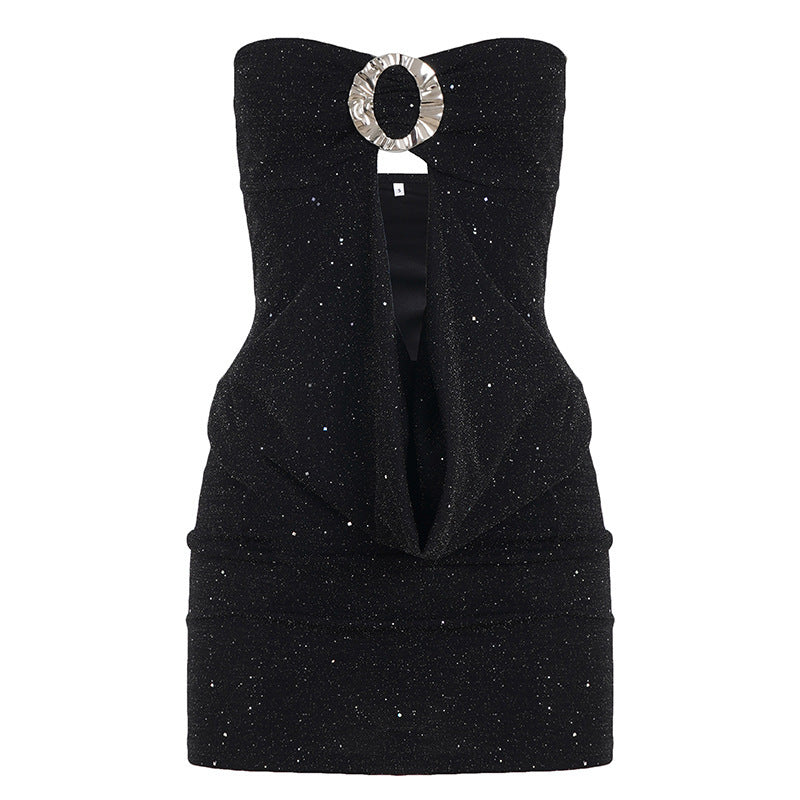 Damen glamouröses Abendtop mit schimmerndem Dekolleté und funkelndem Design Drune