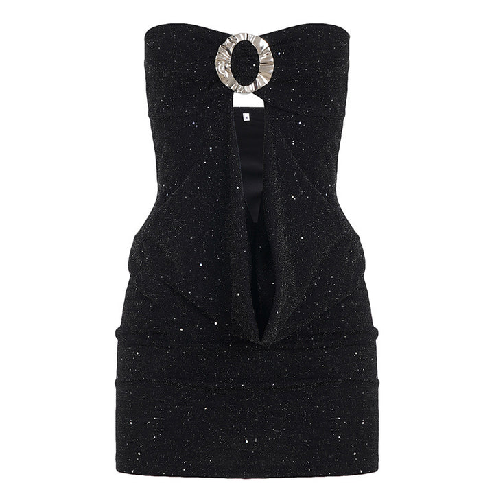Damen glamouröses Abendtop mit schimmerndem Dekolleté und funkelndem Design Drune