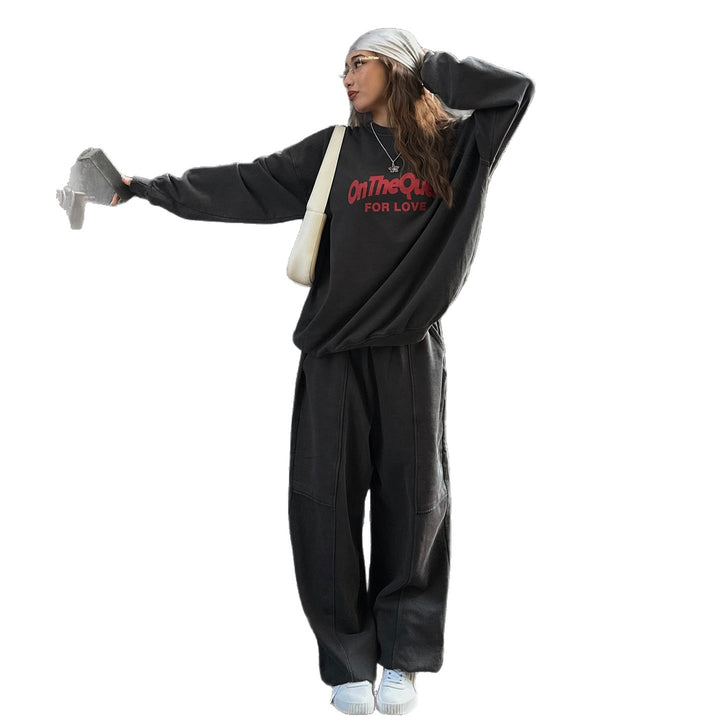 Damen Lässiges Lounge-Set mit Oversized Sweatshirt und weiter Hose Drune