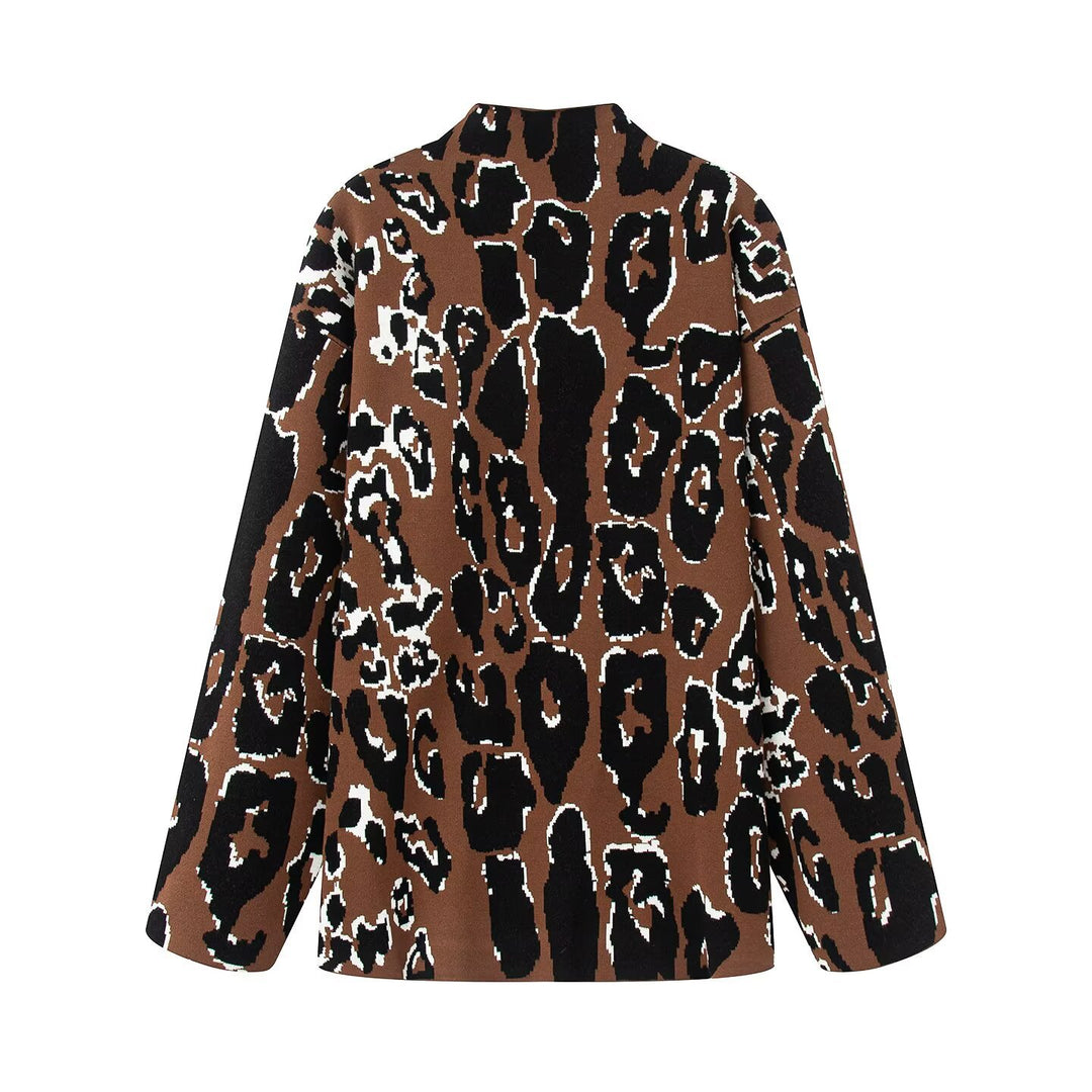 Damen Oversized Pullover mit animalischem Muster und hohem Kragen Drune