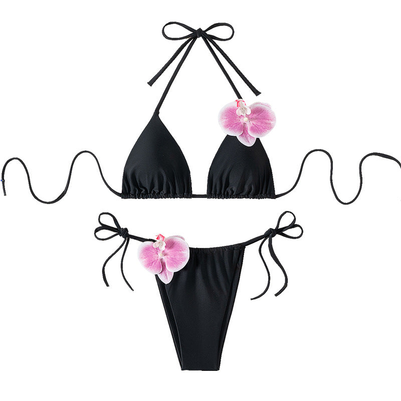 Damen Triangel-Bikini mit dekorativen Orchideen-Details Drune