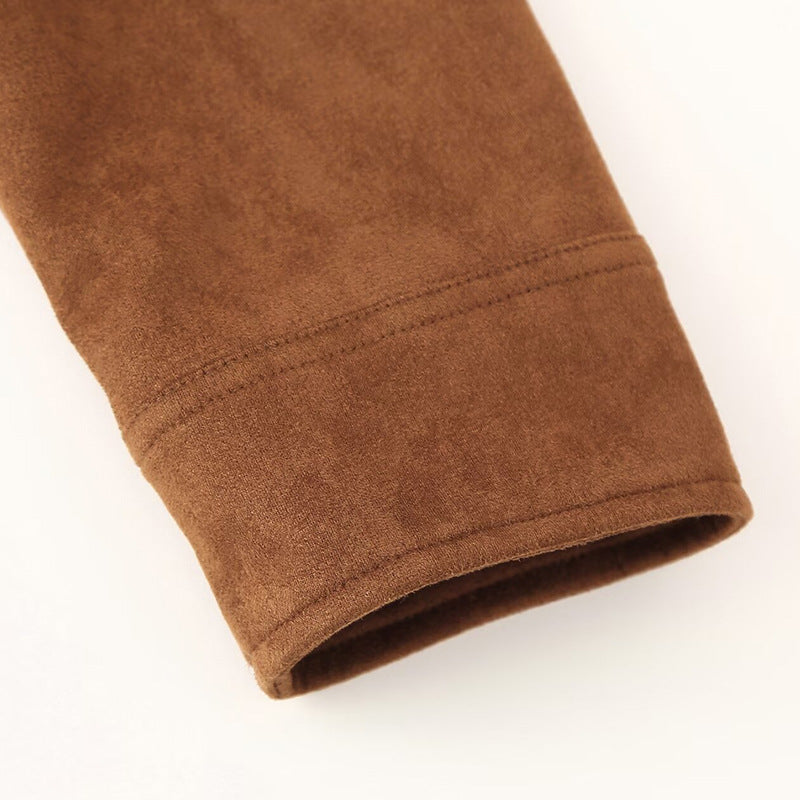 Damen trendige kurz geschnittene Retro-Jacke aus hochwertigem Wildleder-Werkstoff Drune