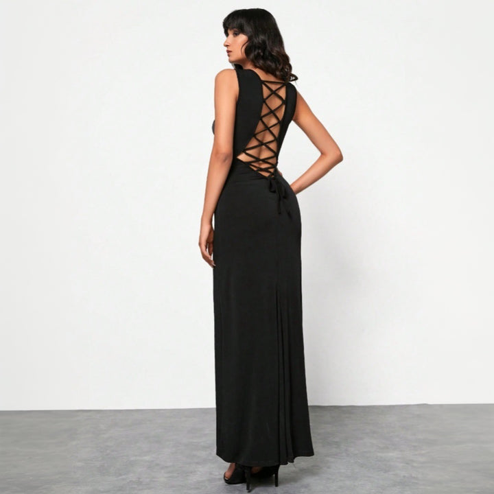 Damen Maxikleid mit auffälliger Schnürung im Rückenbereich Drune
