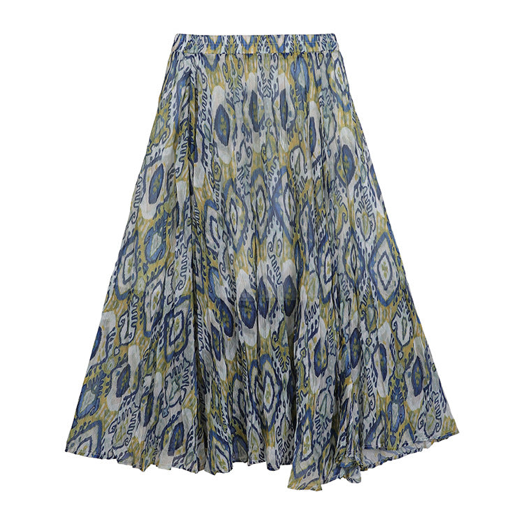 Damen nan fein gefalteter Midirock mit Vintage Blumenprint und elastischem Taillenbund Drune