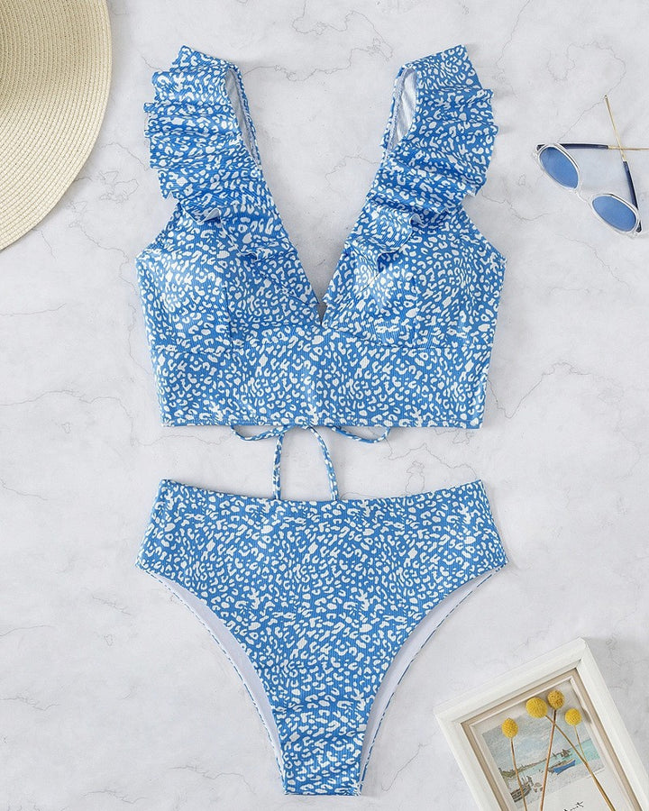 Damen Bikini mit elegantem Rüschendesign und hoch geschnittenem Höschen Drune