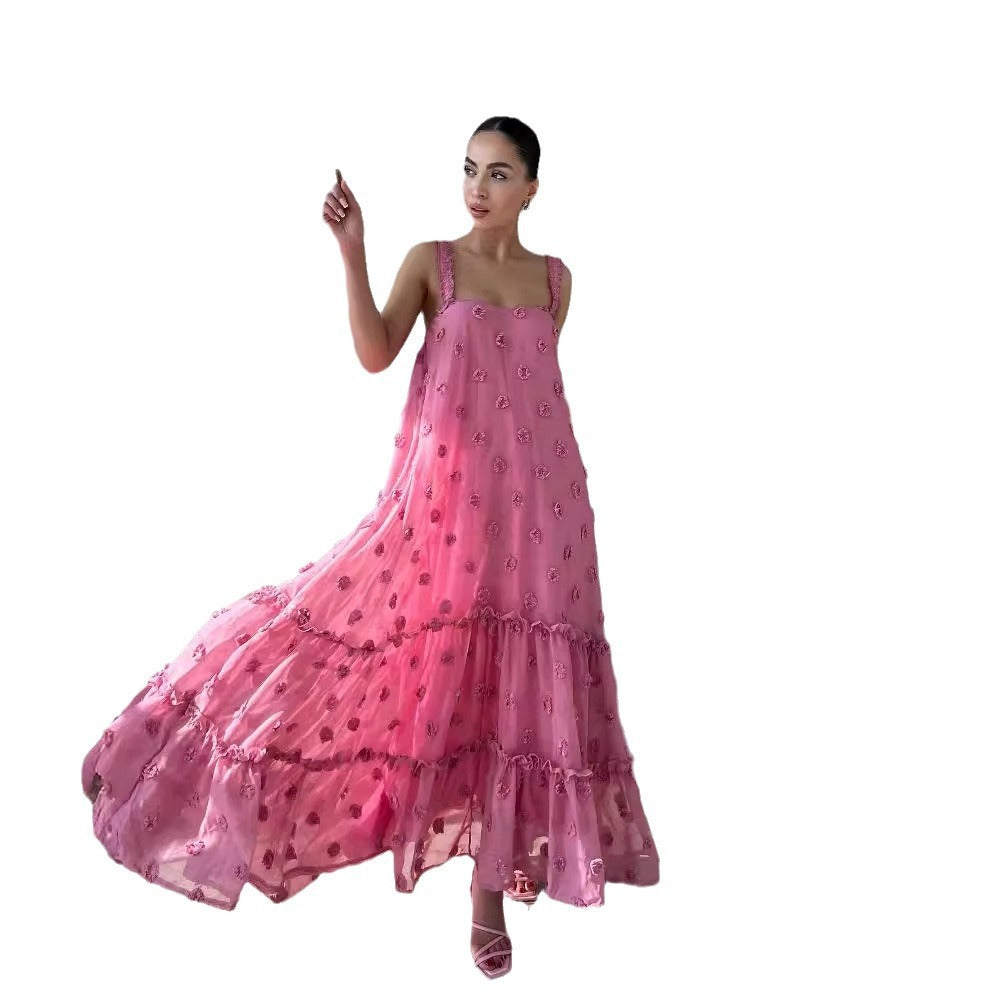 Damen Sommerliches Maxikleid mit floralem Relief und voluminösem Saum Drune
