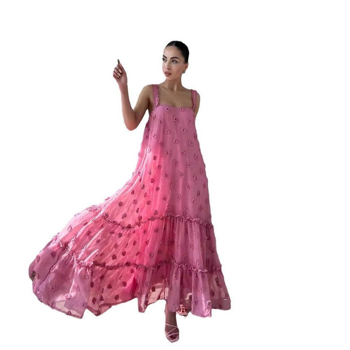 Damen Sommerliches Maxikleid mit floralem Relief und voluminösem Saum Drune