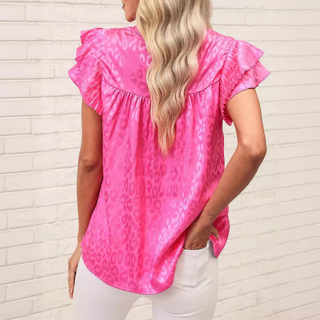 Damen Bluse mit modischen Rüschendetails und elegantem Leopardenmuster Drune