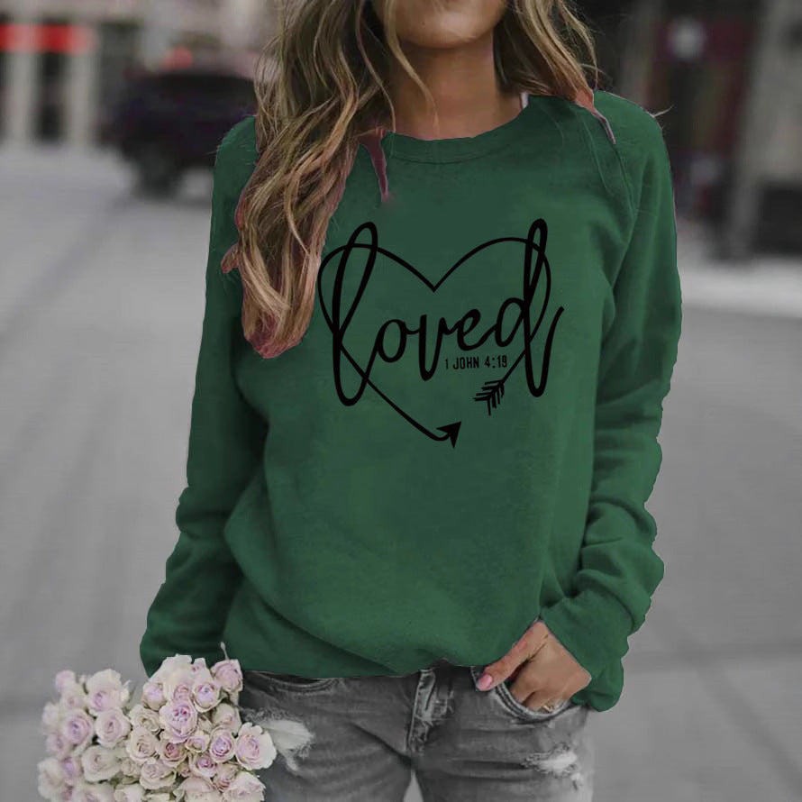 Damen Sweatshirt mit herzförmigem Aufdruck und inspirierender Botschaft Drune