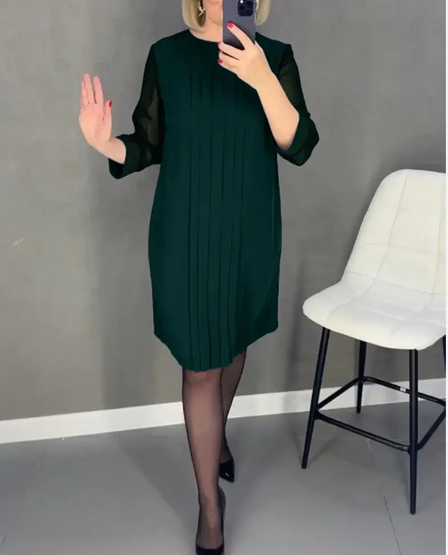 Damen Maxikleid mit elegantem Faltenwurf und transparenten Ärmeln Drune