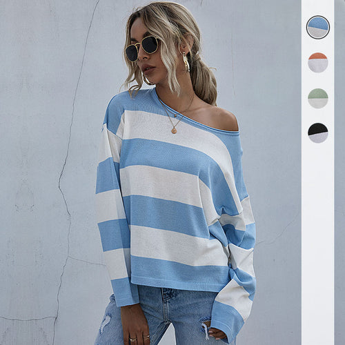 Damen lässiger Oversized-Pullover mit breiten Streifen Drune