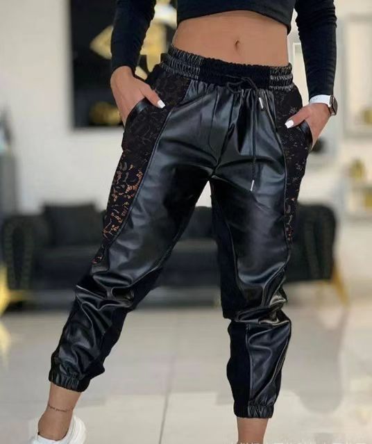 Damen Modische Sporthose mit elegantem Spitzenbesatz Drune