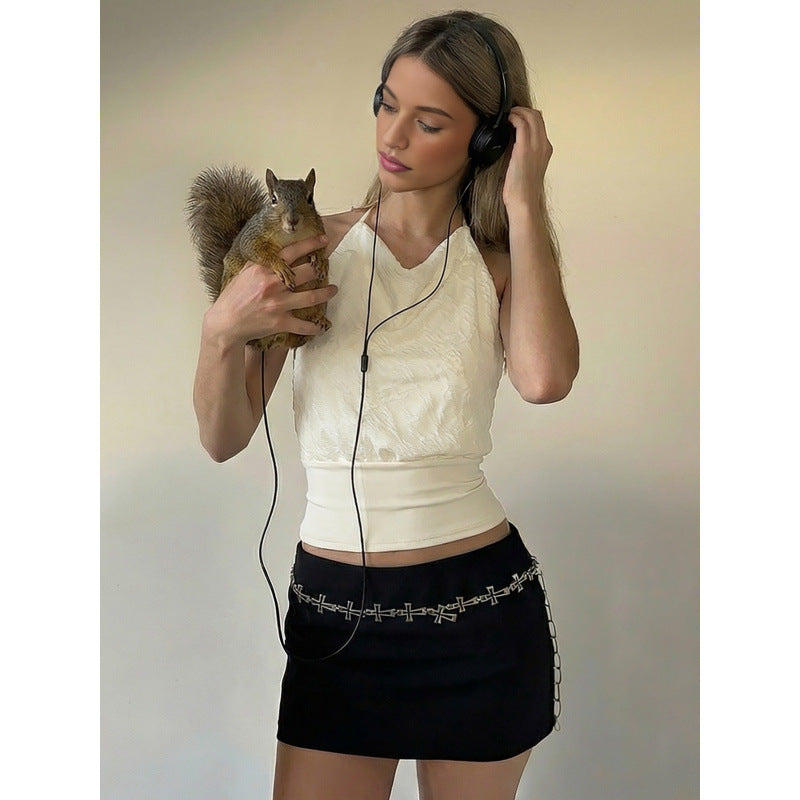 Damen Elegantes Spaghetti-Träger-Top mit floralem Jacquard-Muster und schmaler Passform Drune