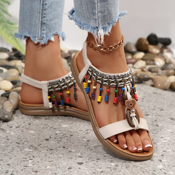 Damen Riemensandalen mit bunten Perlen und komfortablem Fußbett Drune