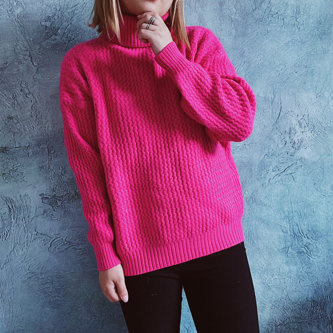 Damen Grobstrickpullover mit strukturiertem Muster und hohem Kragen Drune