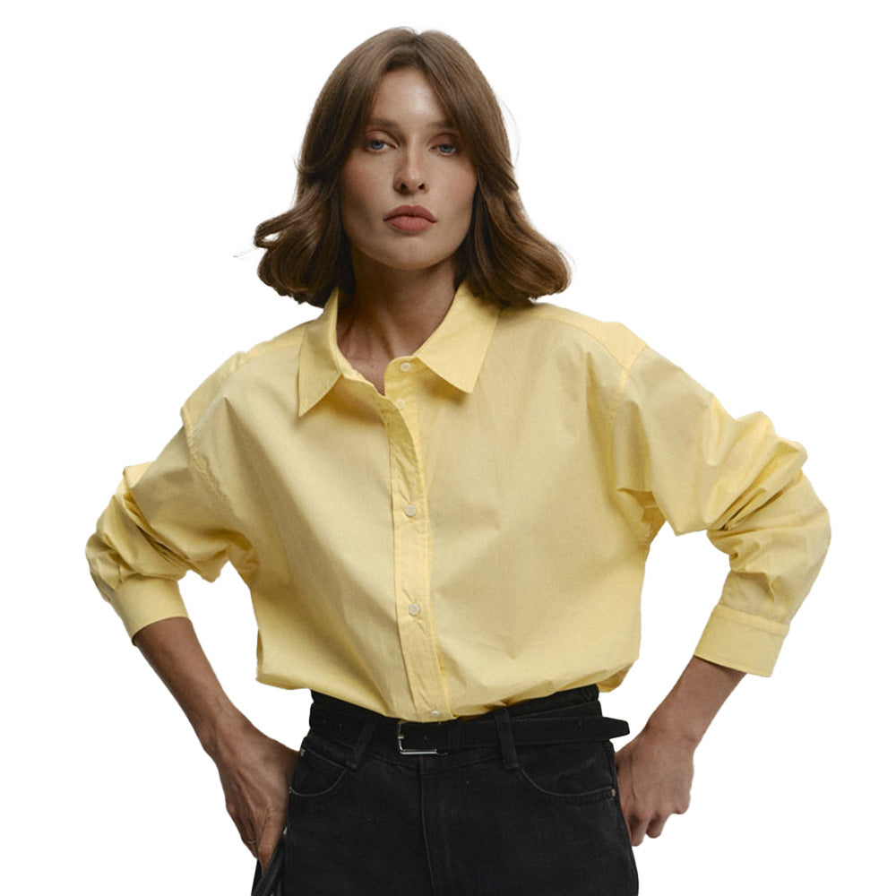 Damen lässige Oversized-Bluse aus hochwertiger Baumwolle mit klassischem Kragen Drune