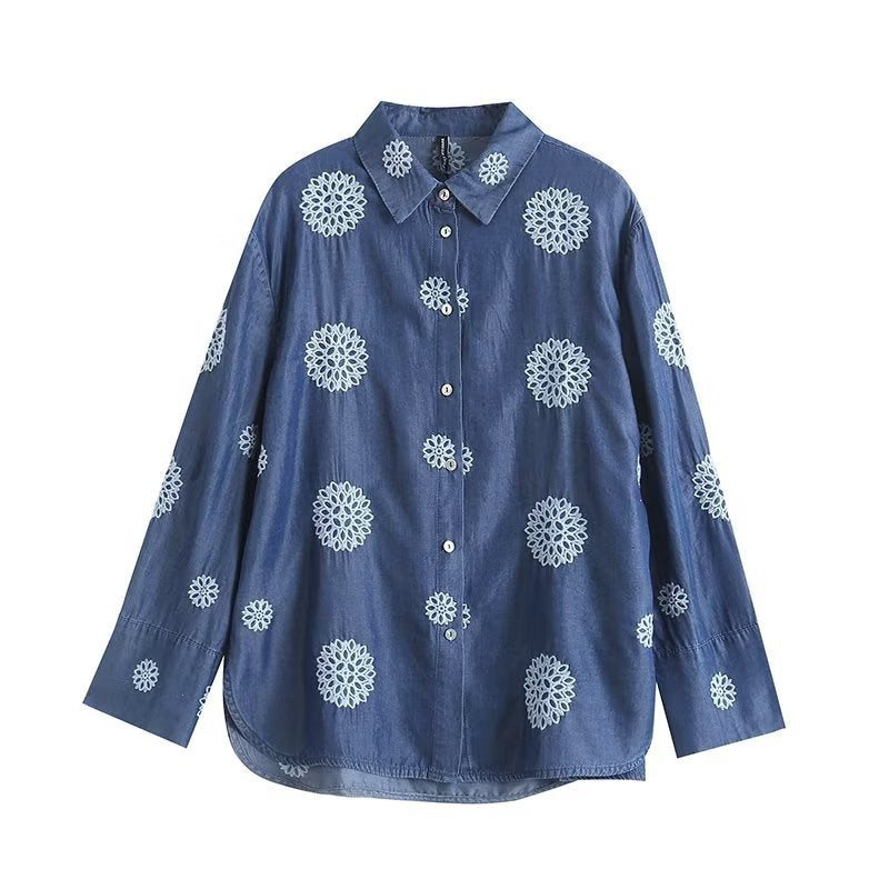 Damen Bluse mit floralem Stickdesign Drune