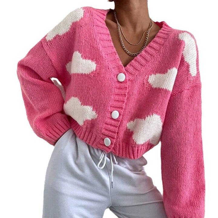 Damen lässige Strickjacke mit detailreicher Wolkenoptik und Knopfverschluss Drune