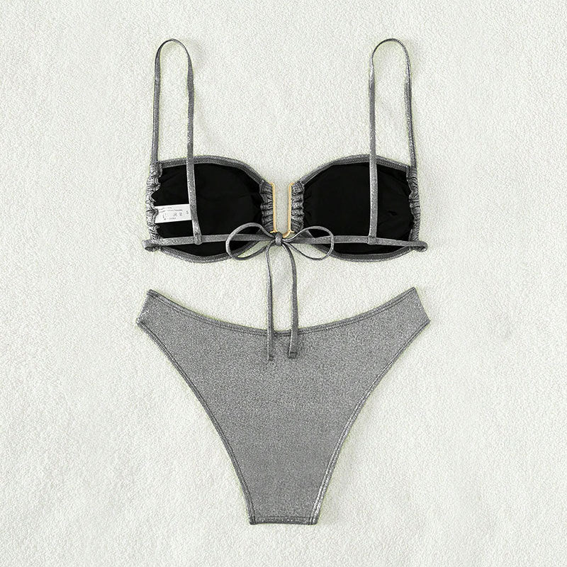 Damen Glitzernder Bikini mit Raffungen Drune