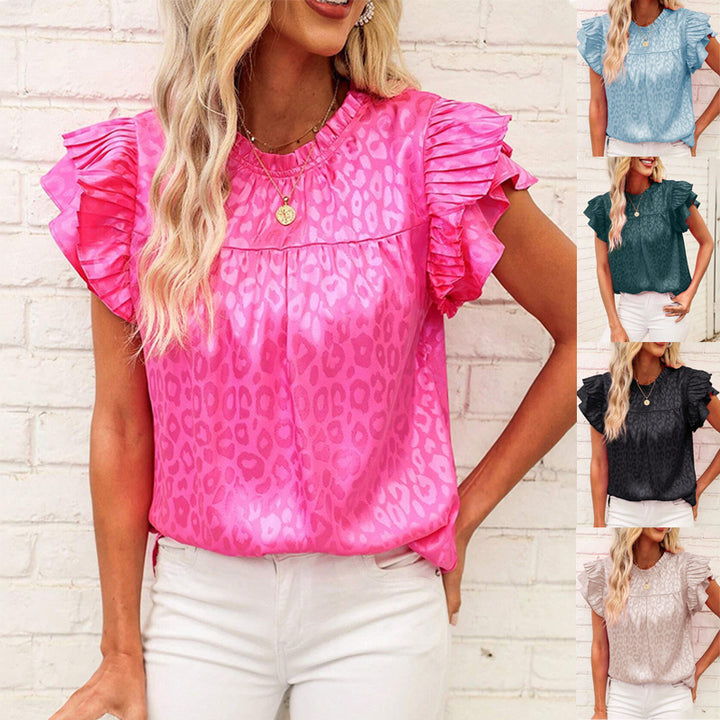 Damen Bluse mit modischen Rüschendetails und elegantem Leopardenmuster Drune